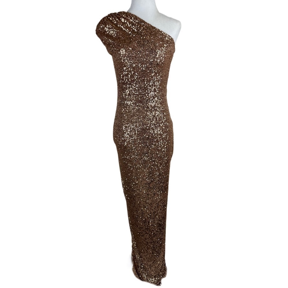 NWOT Nookie Veda One Shoulder Sequin Maxi Gown in Caramel Size Large - Picture 3 of 8